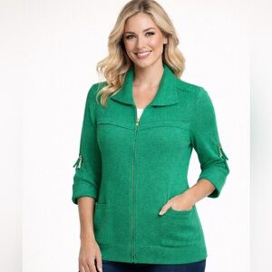St. John Sport Wool-Blend Zip Front Jacket – Size P Emerald Green | Vintage